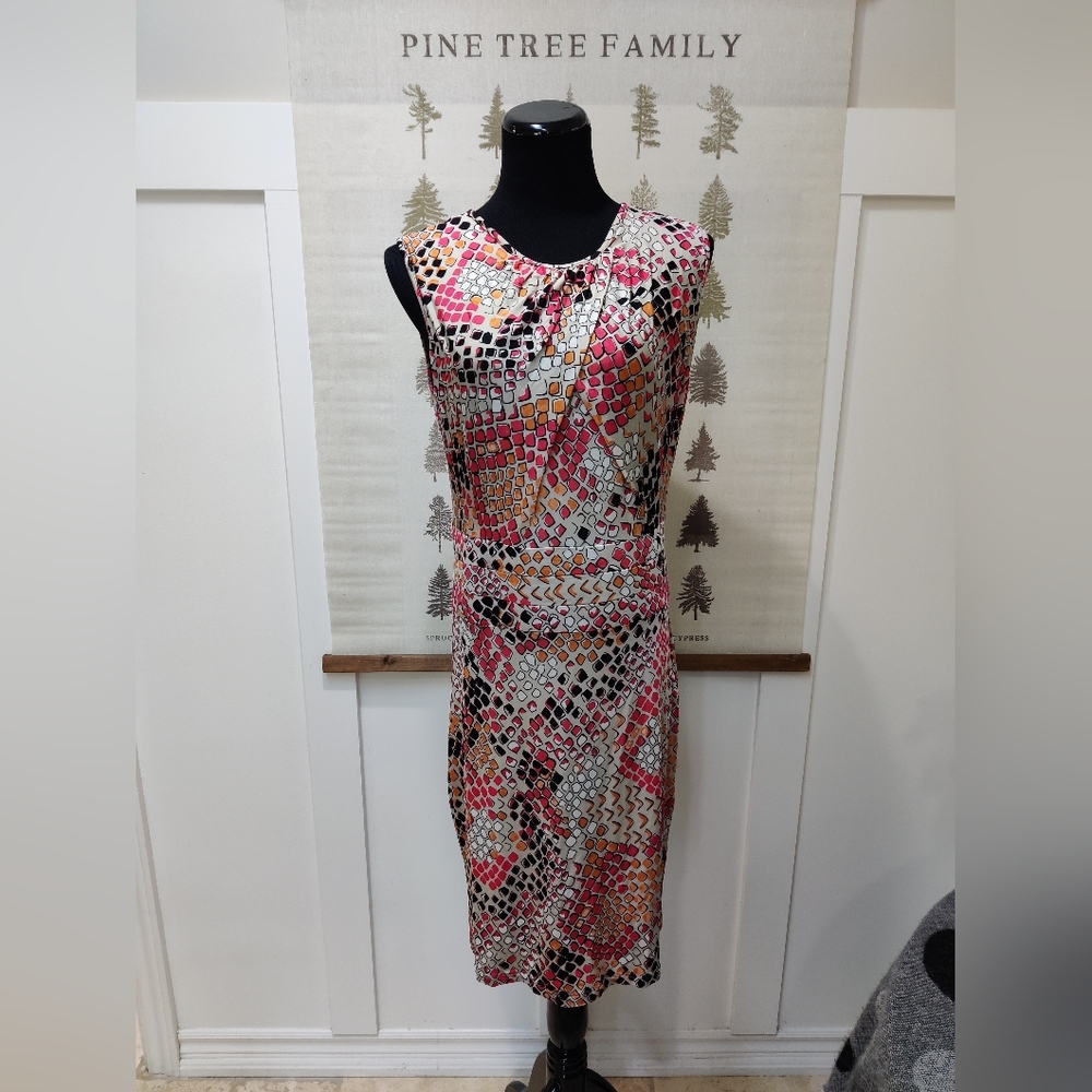 Matis by Lucian Matis Geometric Print Sheath Dress Pink Orange Mosaic Size M/L
